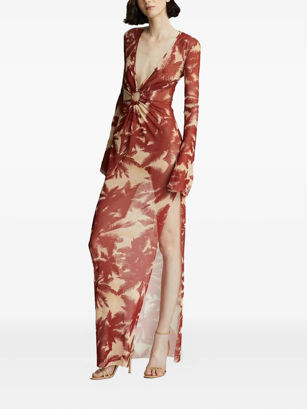 Celeste Maxi-jurk met palmprint en ringdetail Rood