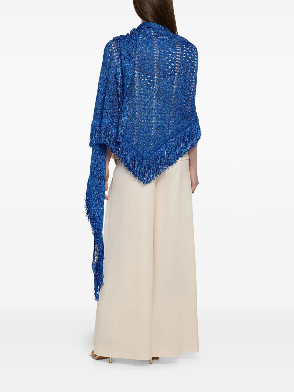 SIMONA CORSELLINI Kanten poncho met franje Blauw