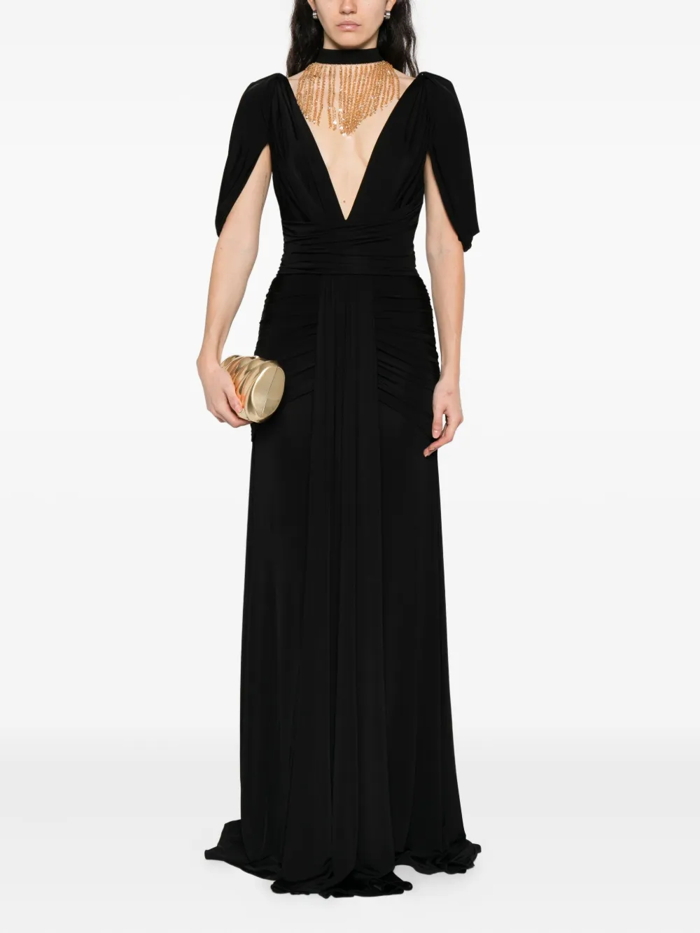 Babylone Paris embellished-neckline draped dress - Zwart