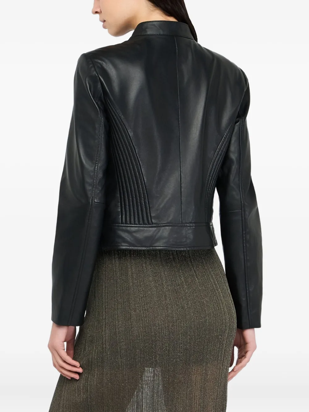 Liu •jo Zippered Leather Biker Jacket In Black