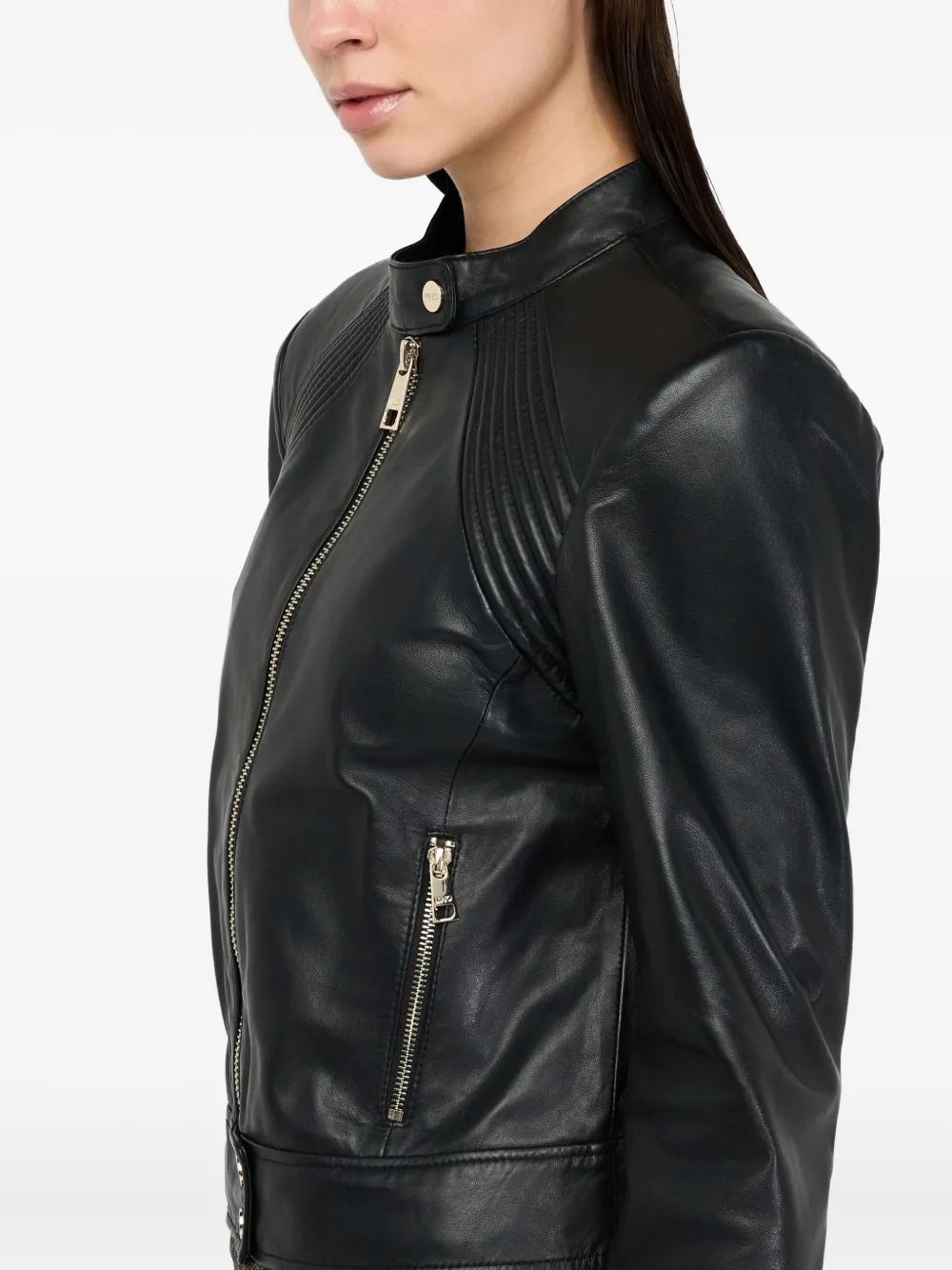 Liu •jo Zippered Leather Biker Jacket In Black
