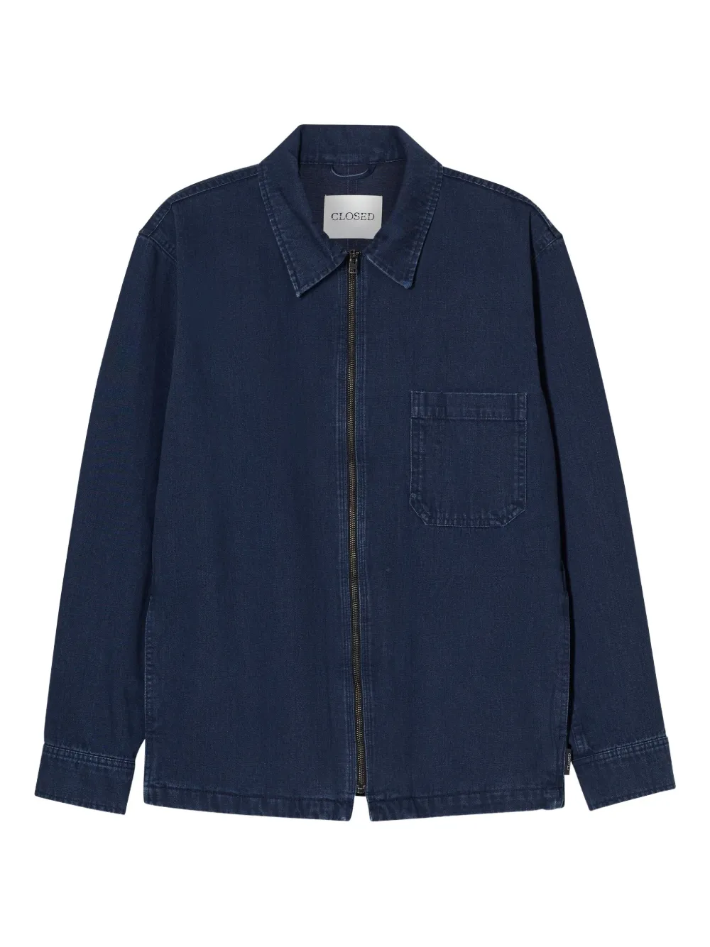 Closed Zip-front Chest-pocket Shirt In Blue