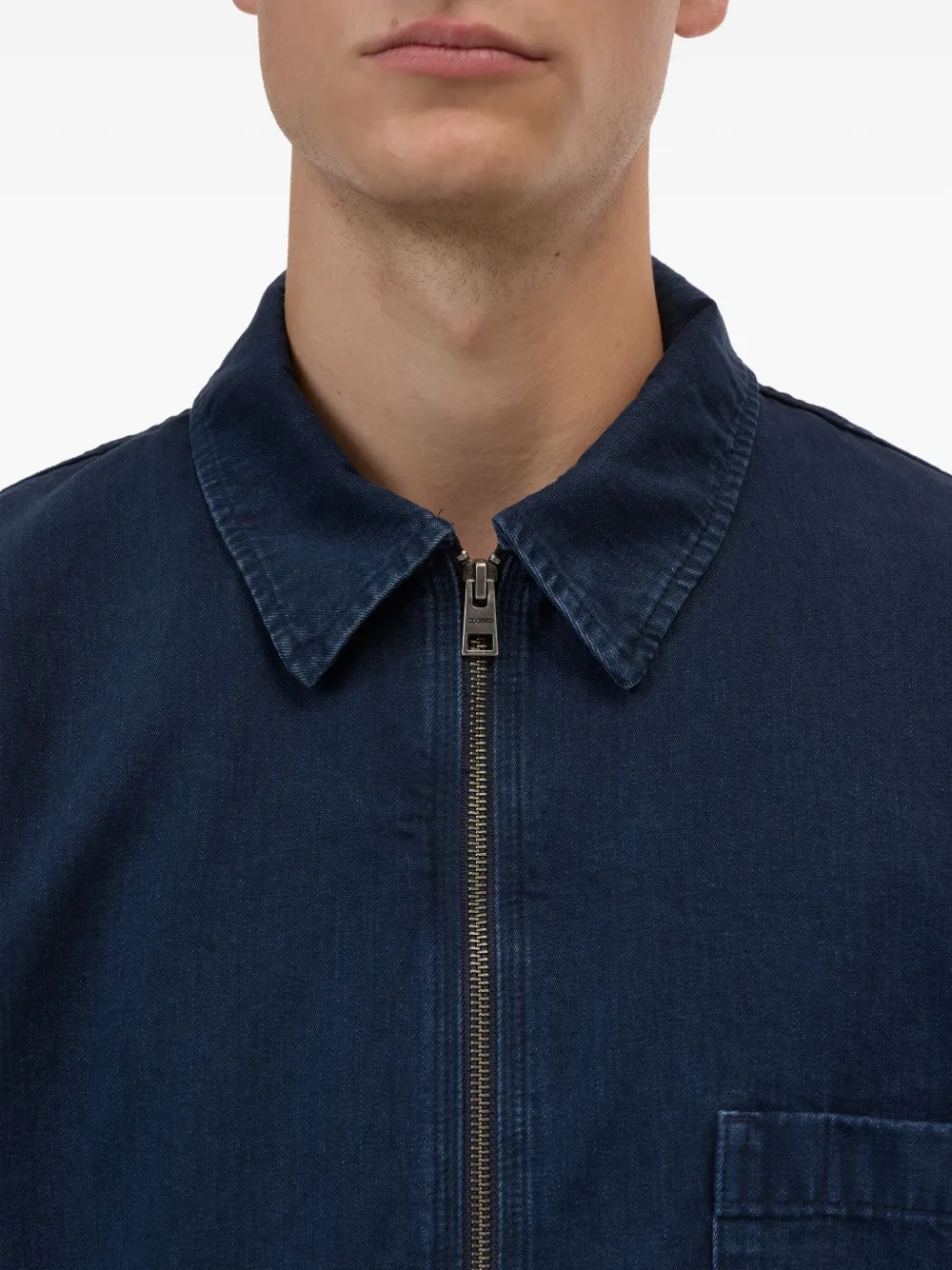 Closed Zip-front Chest-pocket Shirt In Blue