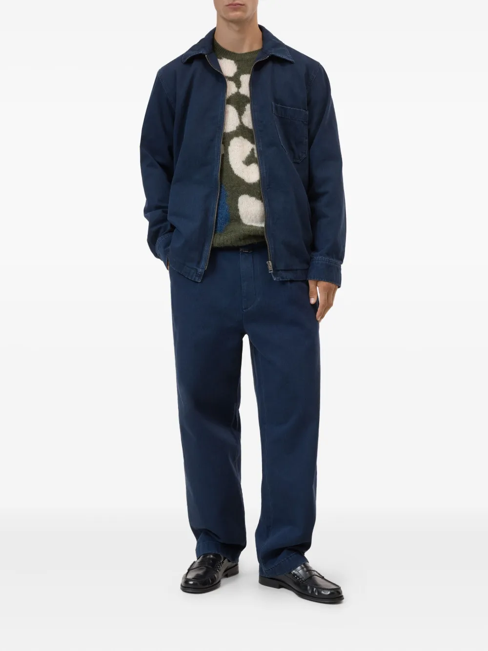 Closed zip-front chest-pocket shirt - Blauw
