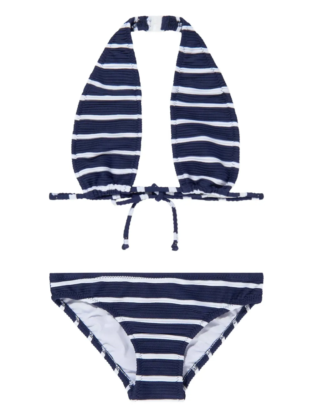 Nessi Byrd Kids Gestreepte bikini met halternek Blauw