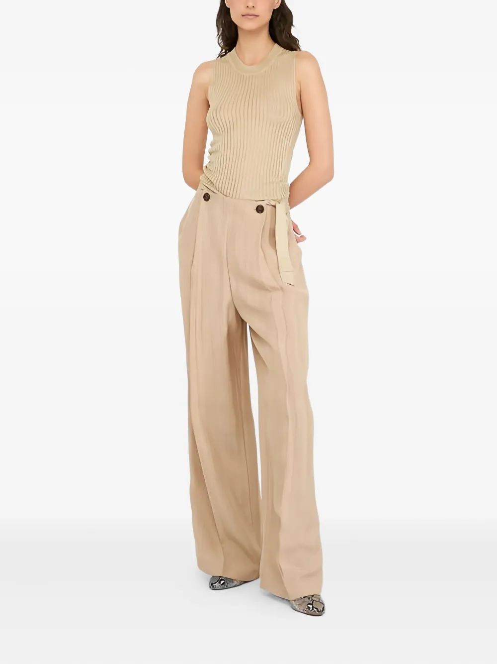 Liu •jo Ribbed Sash Knit Top In Neutral