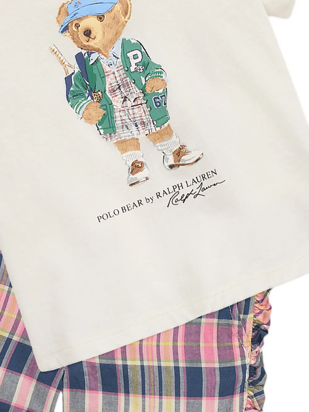 POLO RALPH LAUREN KIDS T-shrit en geruite shorts met ruches Blauw