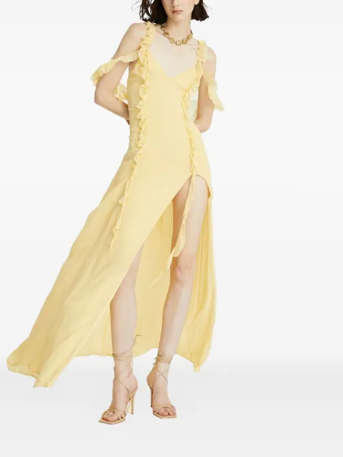 Celeste ruffl-details v-neck maxi dress