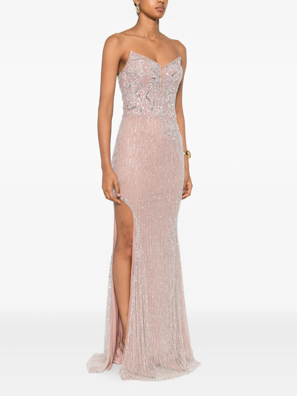 Holland & Holland Embellished Strapless Maxi Dress In Pink