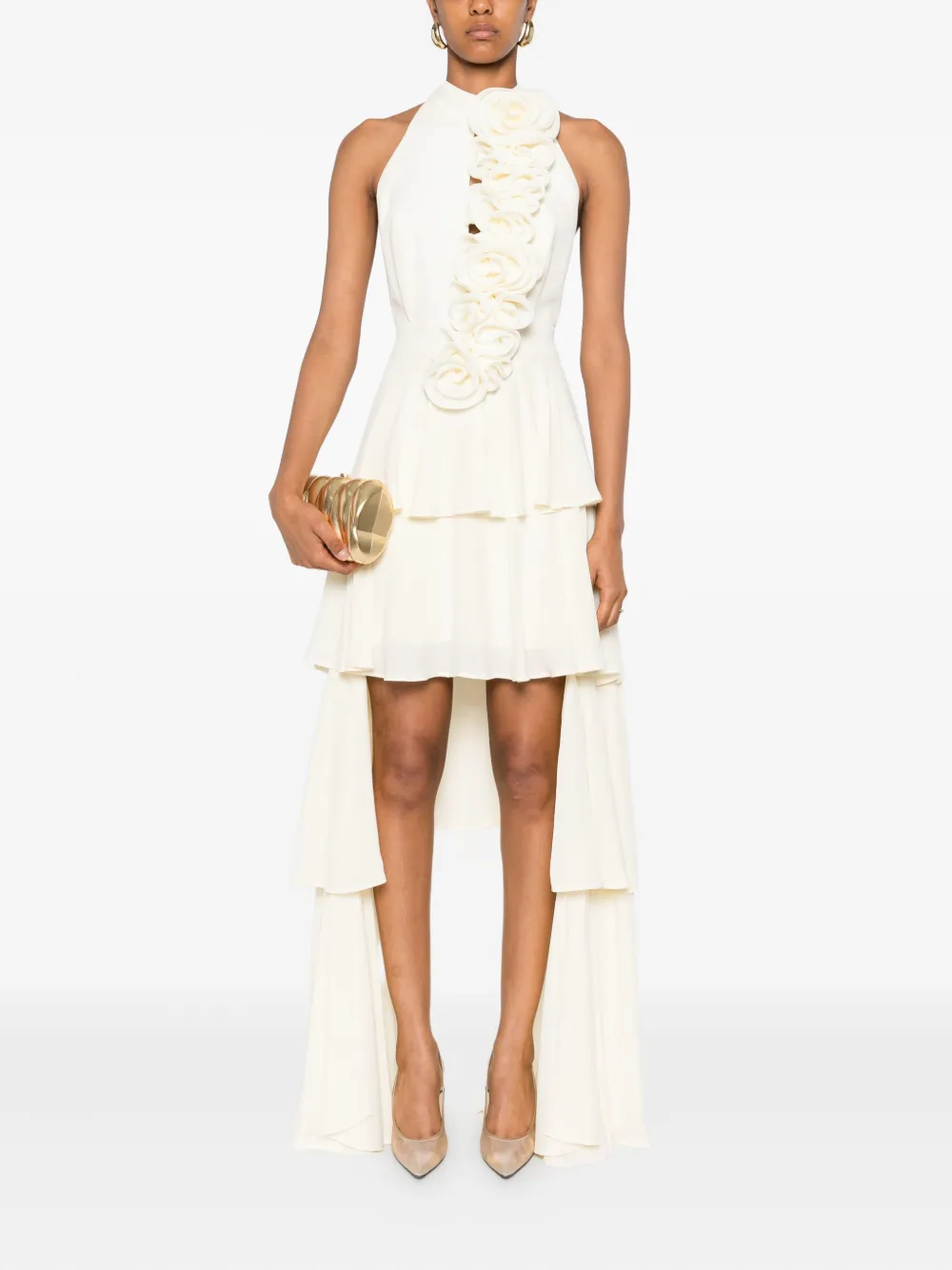 Babylone Paris appliqué-embellished tiered asymmetrical dress - Beige