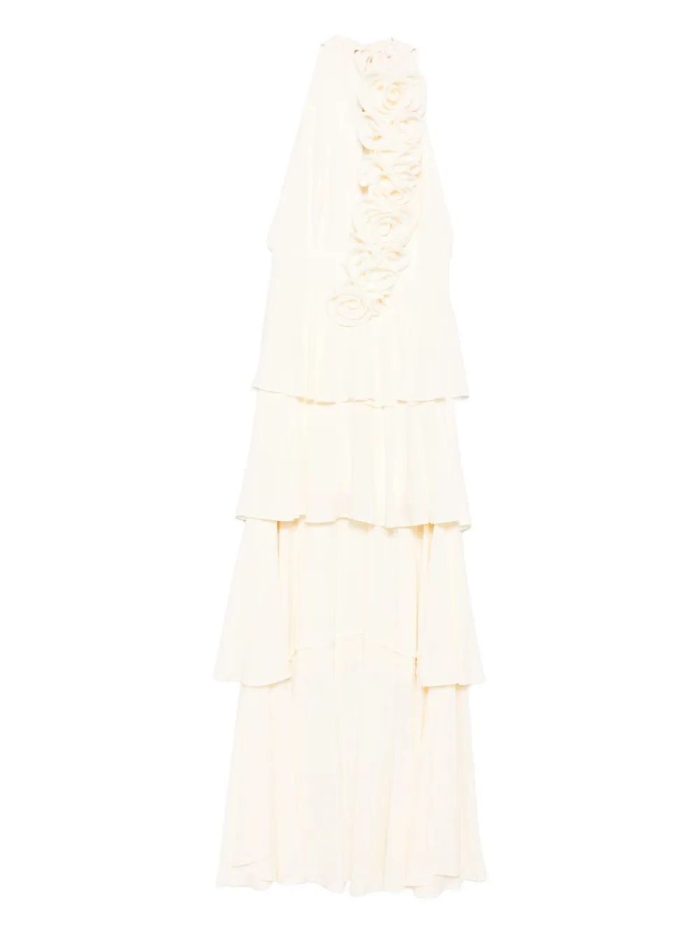 Babylone Paris Appliqué-embellished Tiered Asymmetrical Dress In Neutral