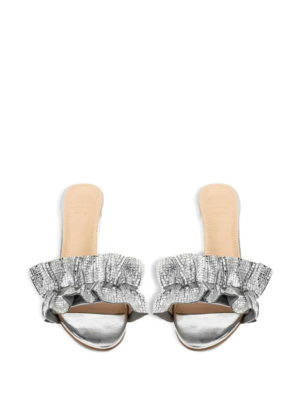 TWENTY FOURHAITCH embellished ruffled heeled sandals Silver