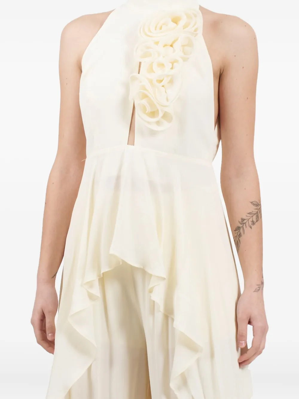 Babylone Paris rose-embellished ruffled top | Neutrals | Image 1