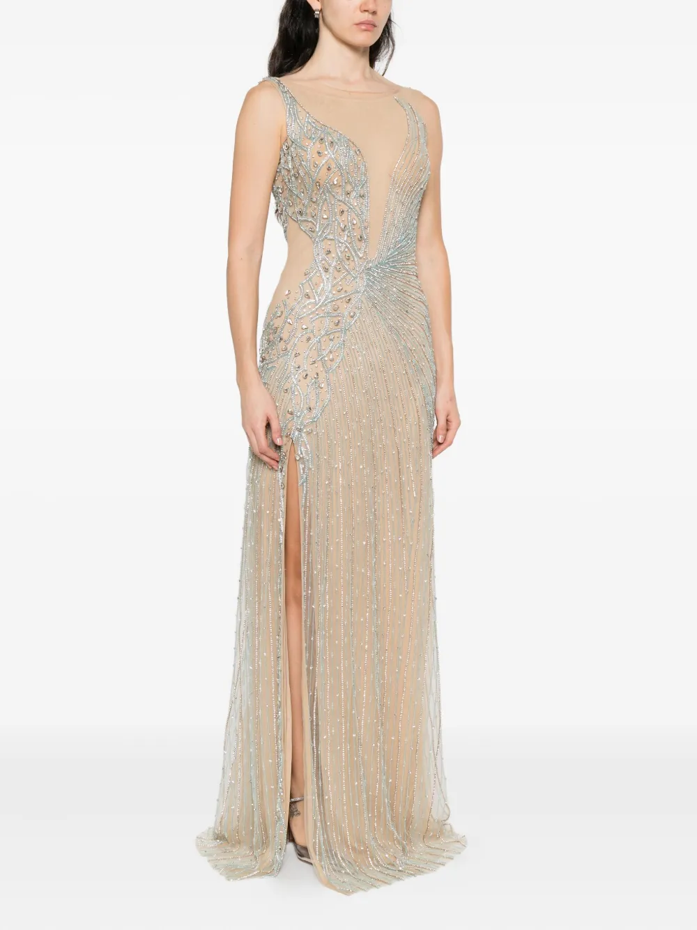 Holland & Holland Embellished Round-neck Maxi Dress In Neutral