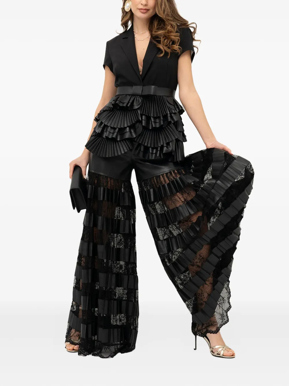 Babylone Paris leather lace-insert trousers | Wide-Leg Pants | Image 2