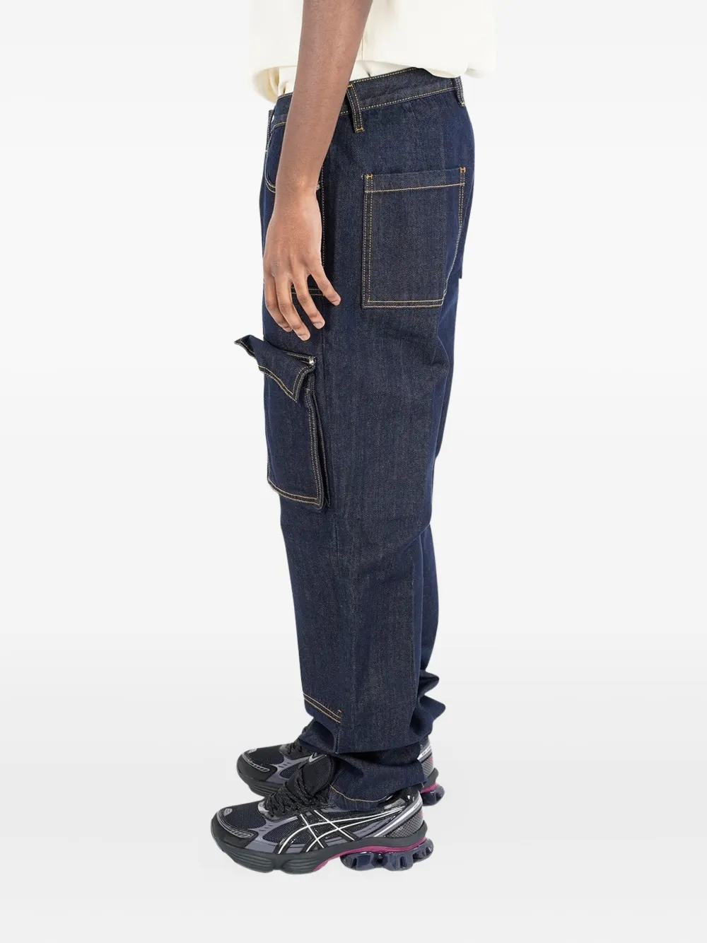 YES LONDON Jeans met contrasterend stiksel en cargo zak Blauw