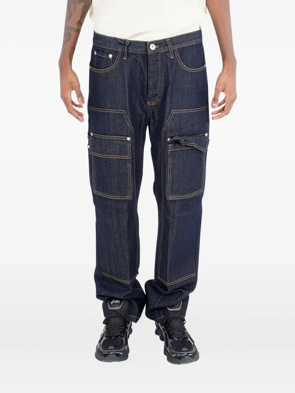 YES LONDON contrast-stitching cargo-pocket jeans - ブルー YES LONDON contrast-stitching cargo-pocket jeans - ブルー