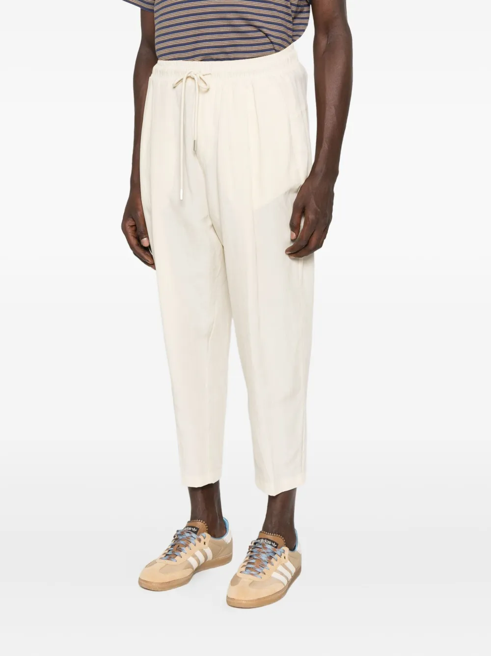 Yes London Pleated Drawstring Trousers In Neutral