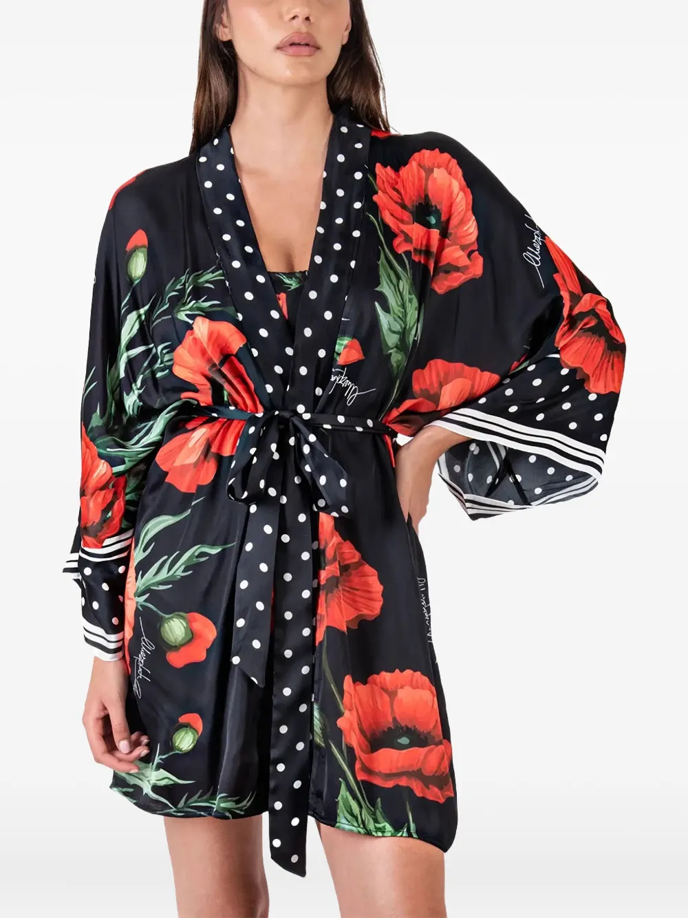poppy-print belted mini dress