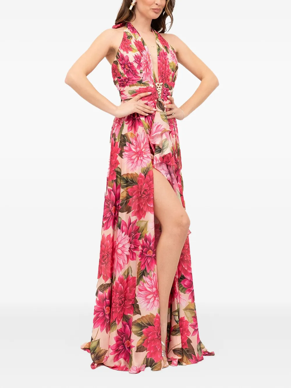 Babylone Paris floral-print halter-neck dress Roze