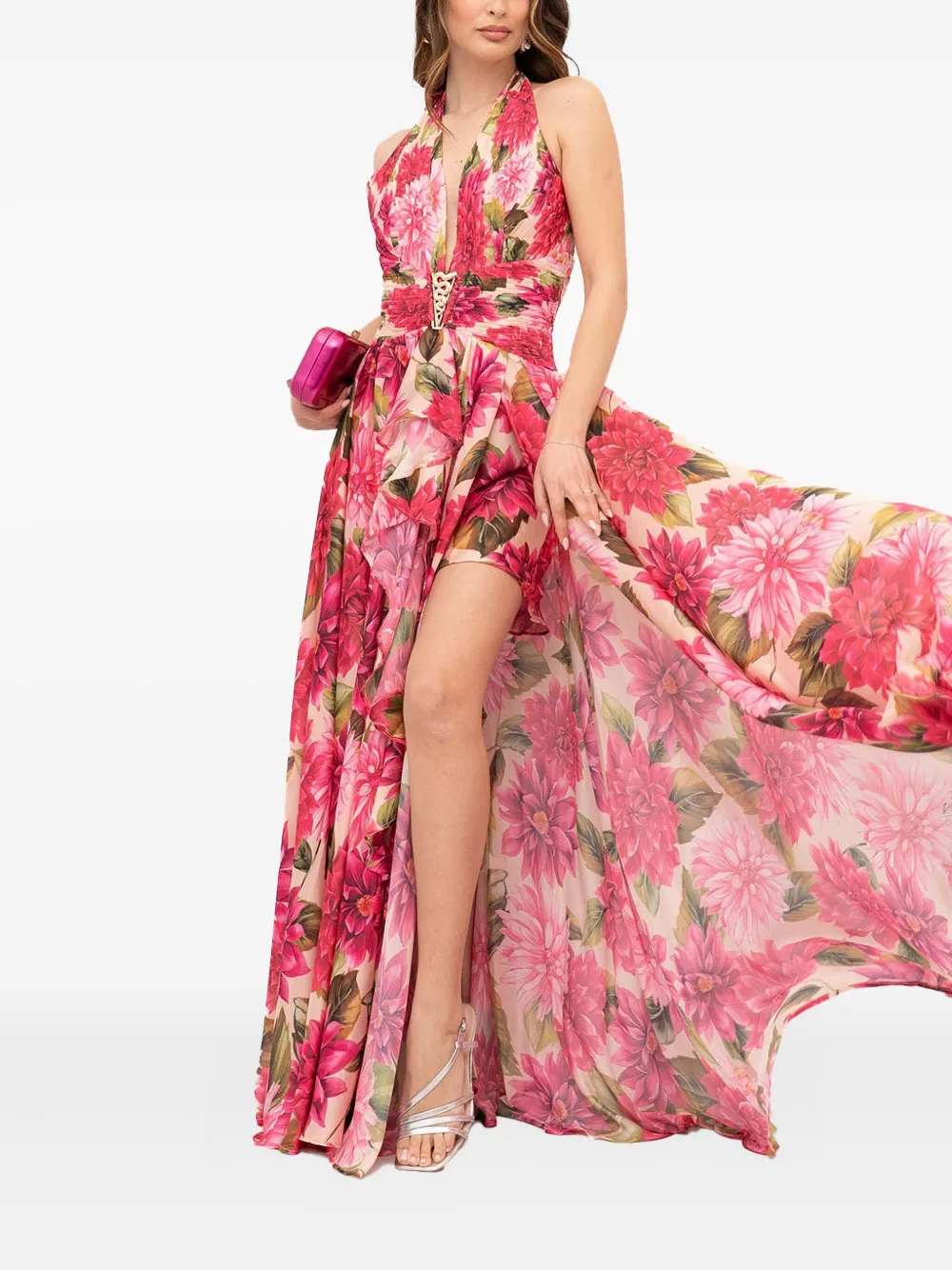 Babylone Paris floral-print halter-neck dress Roze