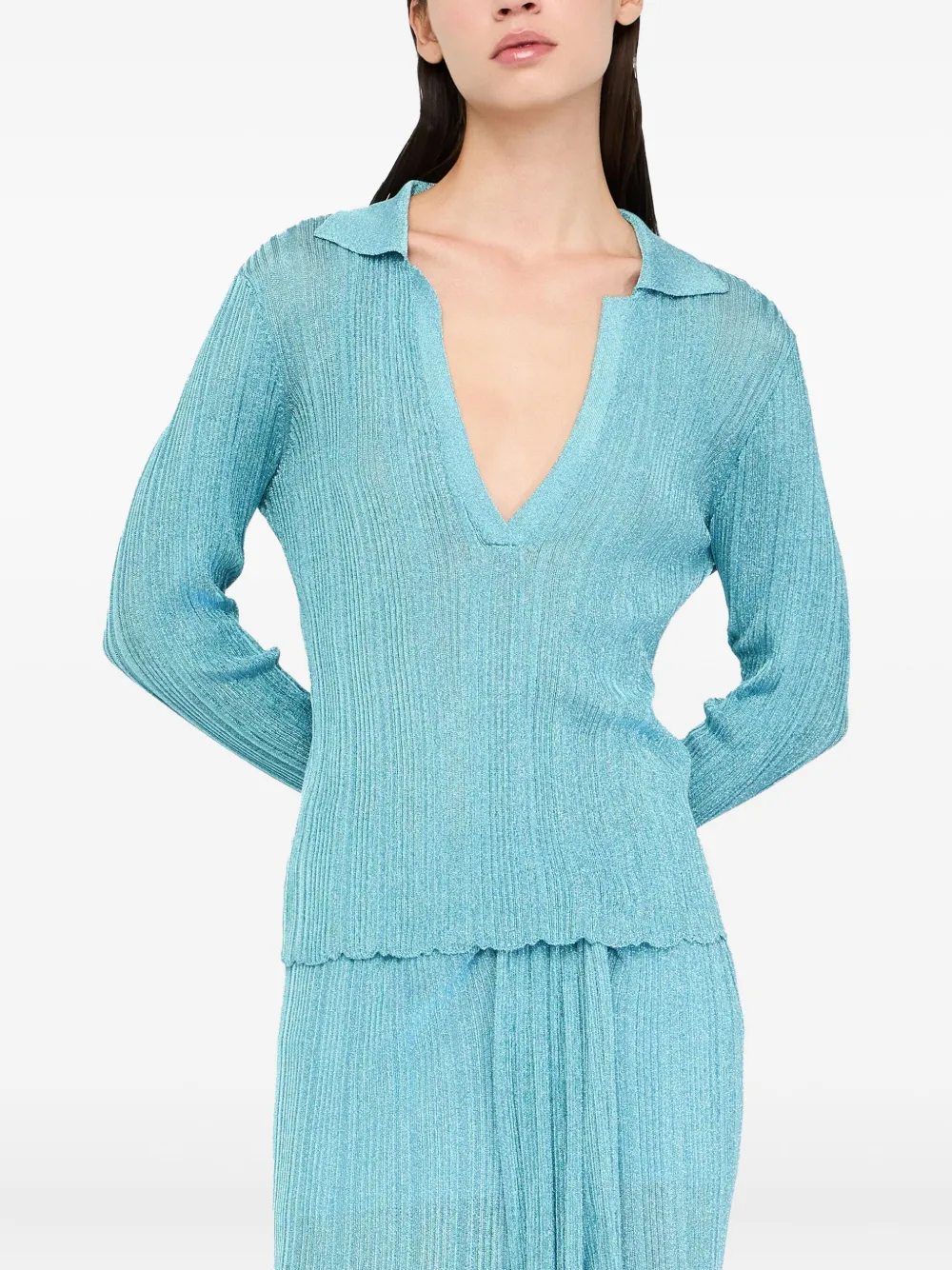 LIU JO ribbed V-neck sweater Blauw