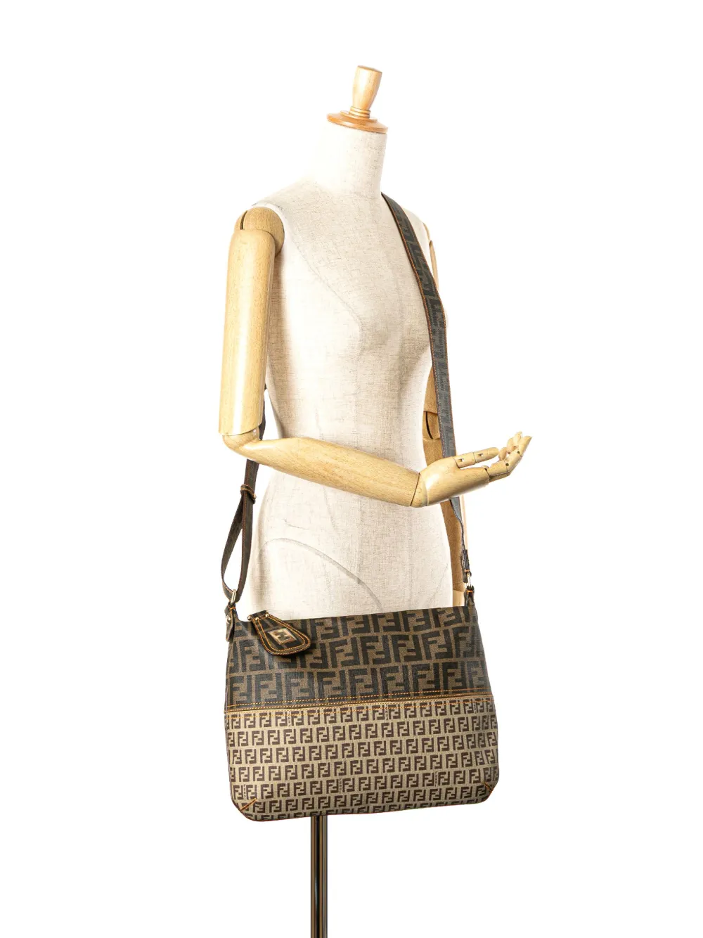 Pre-owned Fendi 2000-2010 Zucca And Zucchino Coated Canvas Crossbody Bag
