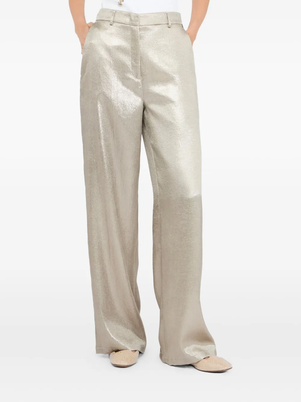 LIU JO Laminated crepe trousers - Zilver