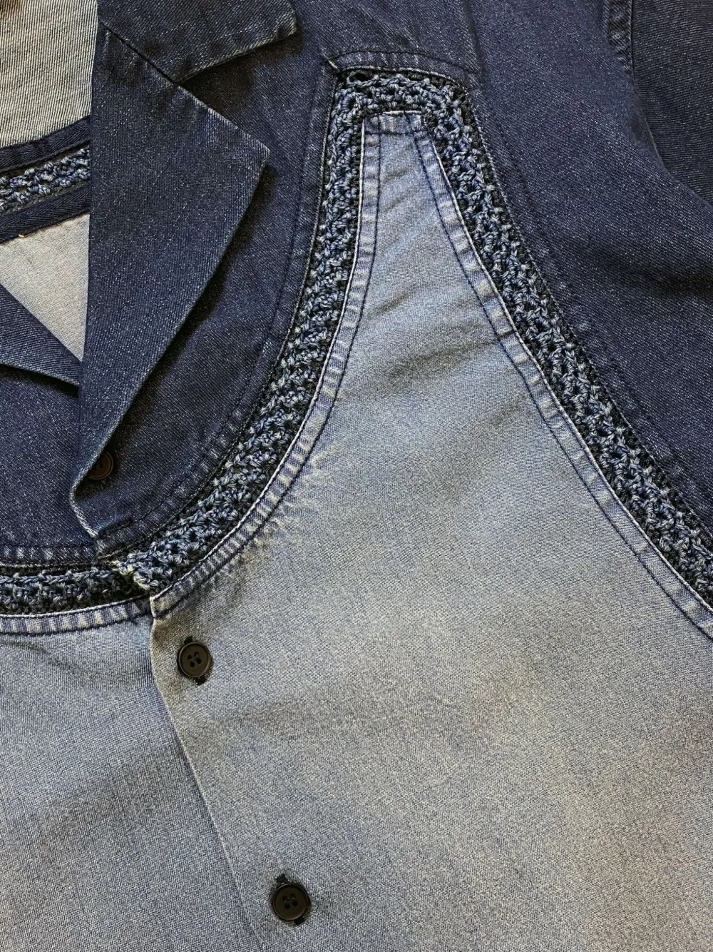  Ponder.er Crochet-trimmed Denim Shirt - Blue 