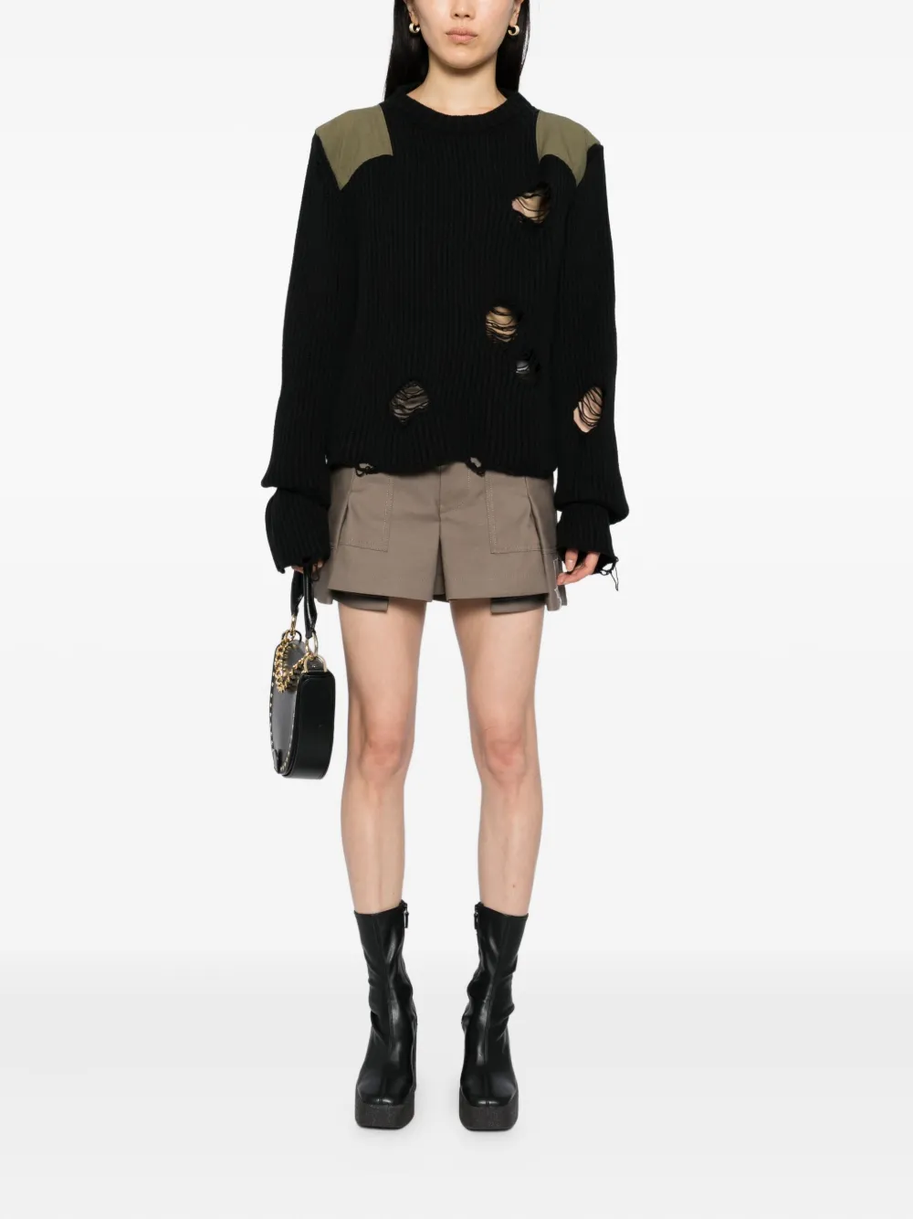 sacai Geplooide katoenen shorts Beige