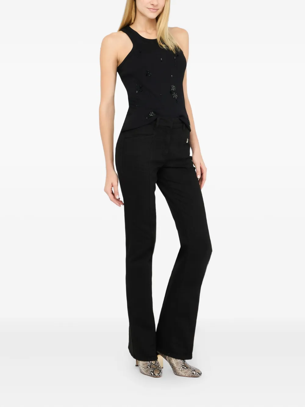 LIU JO Flared cotton bull trousers - Zwart