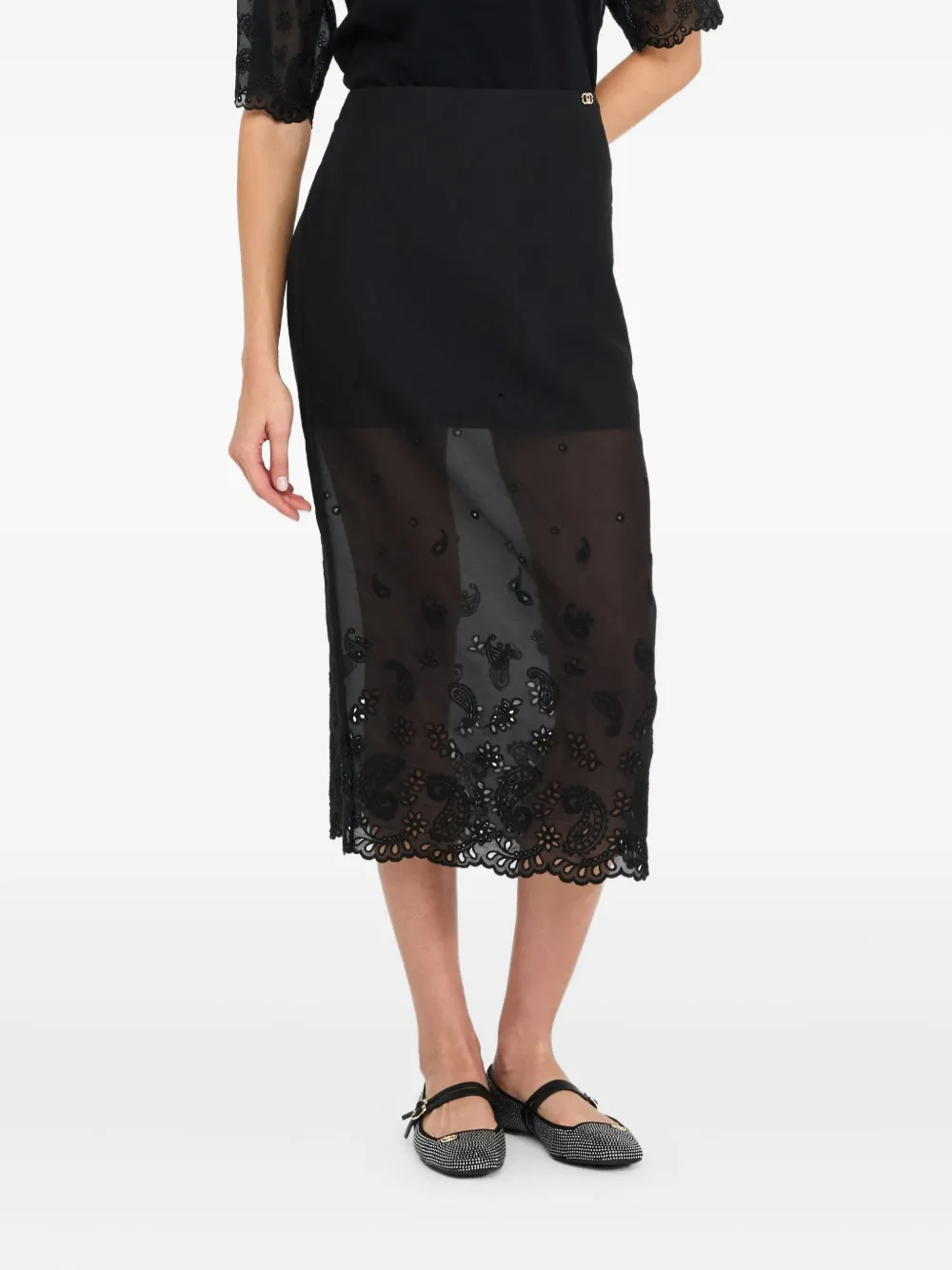 LIU JO Organza skirt with embroidery - Zwart