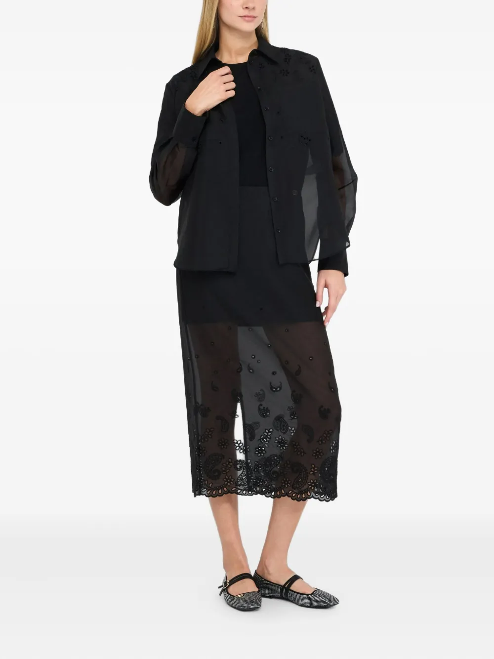 LIU JO Organza shirt with embroidery - Zwart
