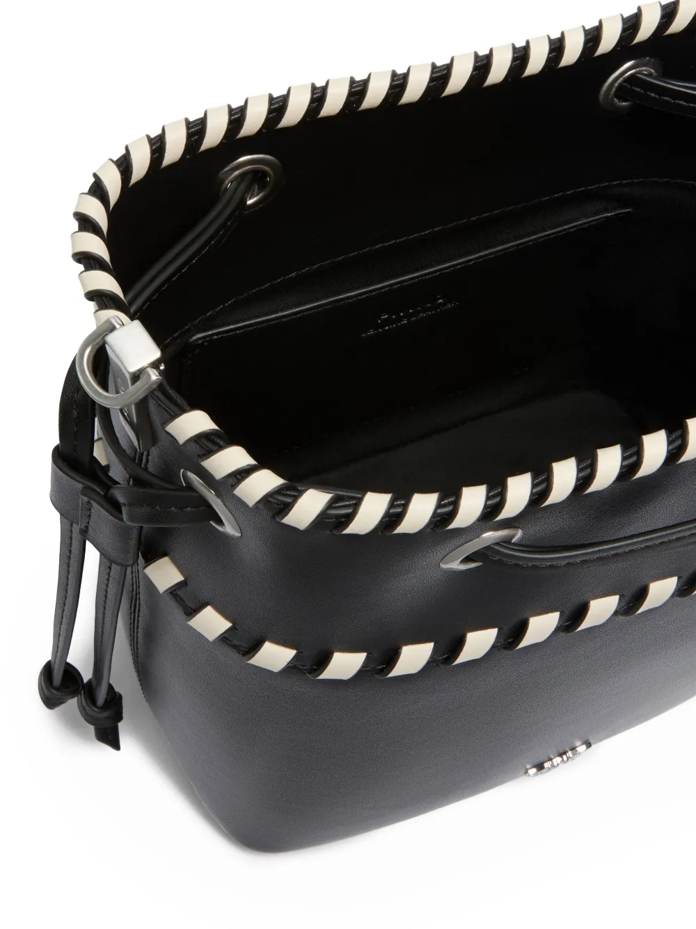 Pinko Small Leather Bucket Bag With Threaded Detailing In Black