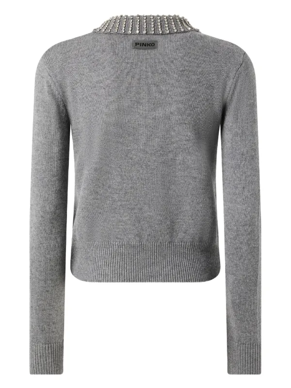 PINKO embellished-collar Jumper Grey FARFETCH