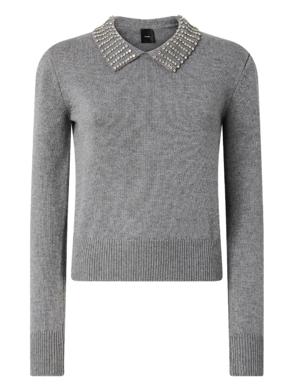 PINKO embellished-collar Jumper Grey FARFETCH NZ