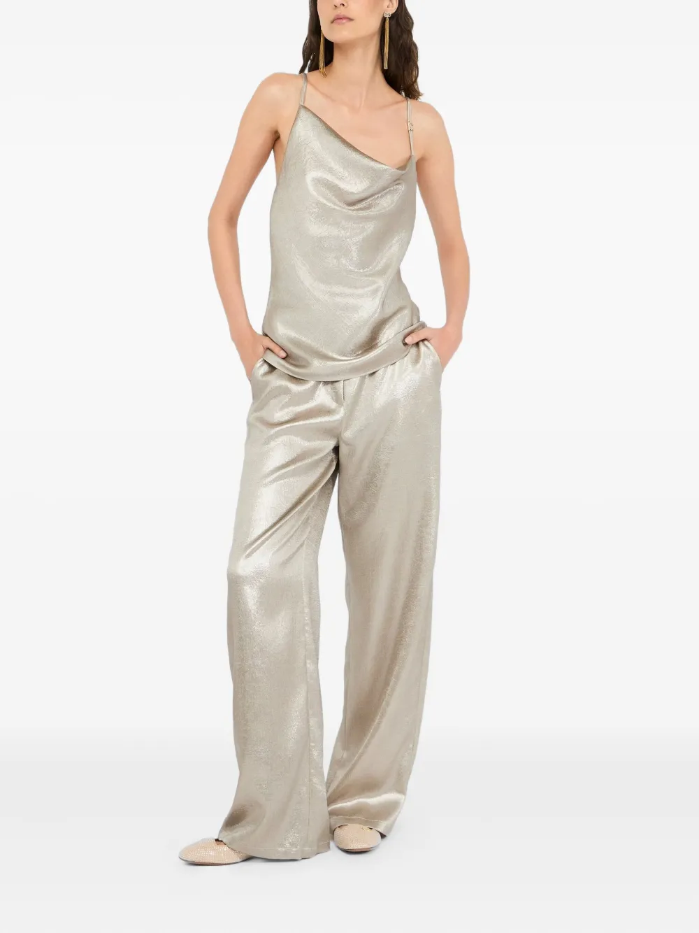 LIU JO laminated-effect crepe top - Zilver