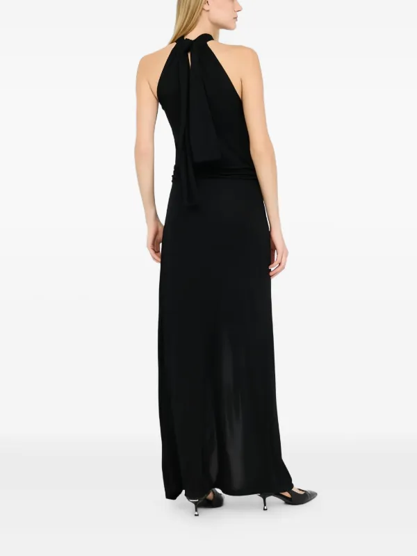 draped halter dress Burgundy Halter Neck Draped Backless Gown With Gold Buckle Detail – RAISA  VANESSA INT main image 0