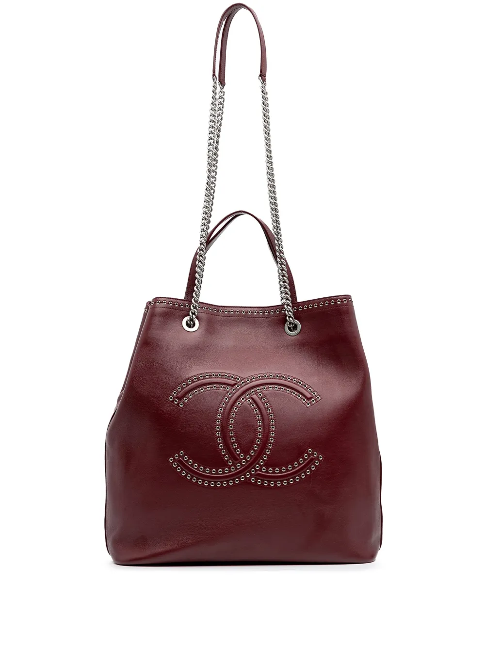 CHANEL Pre-Owned 2018 Large Calfskin Coco Eyelets Shopping Tote satchel – Red