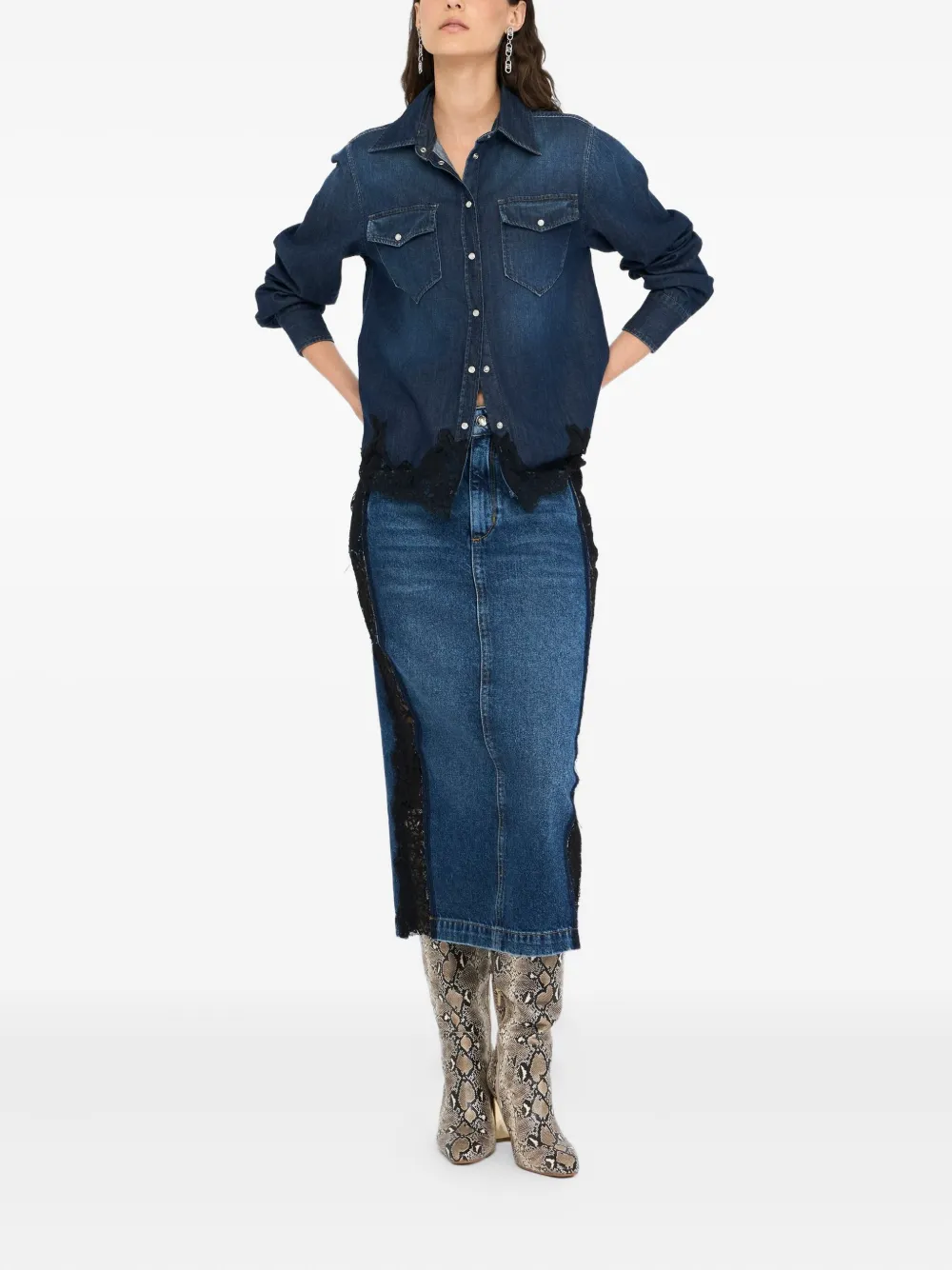 LIU JO Denim skirt with lace - Blauw
