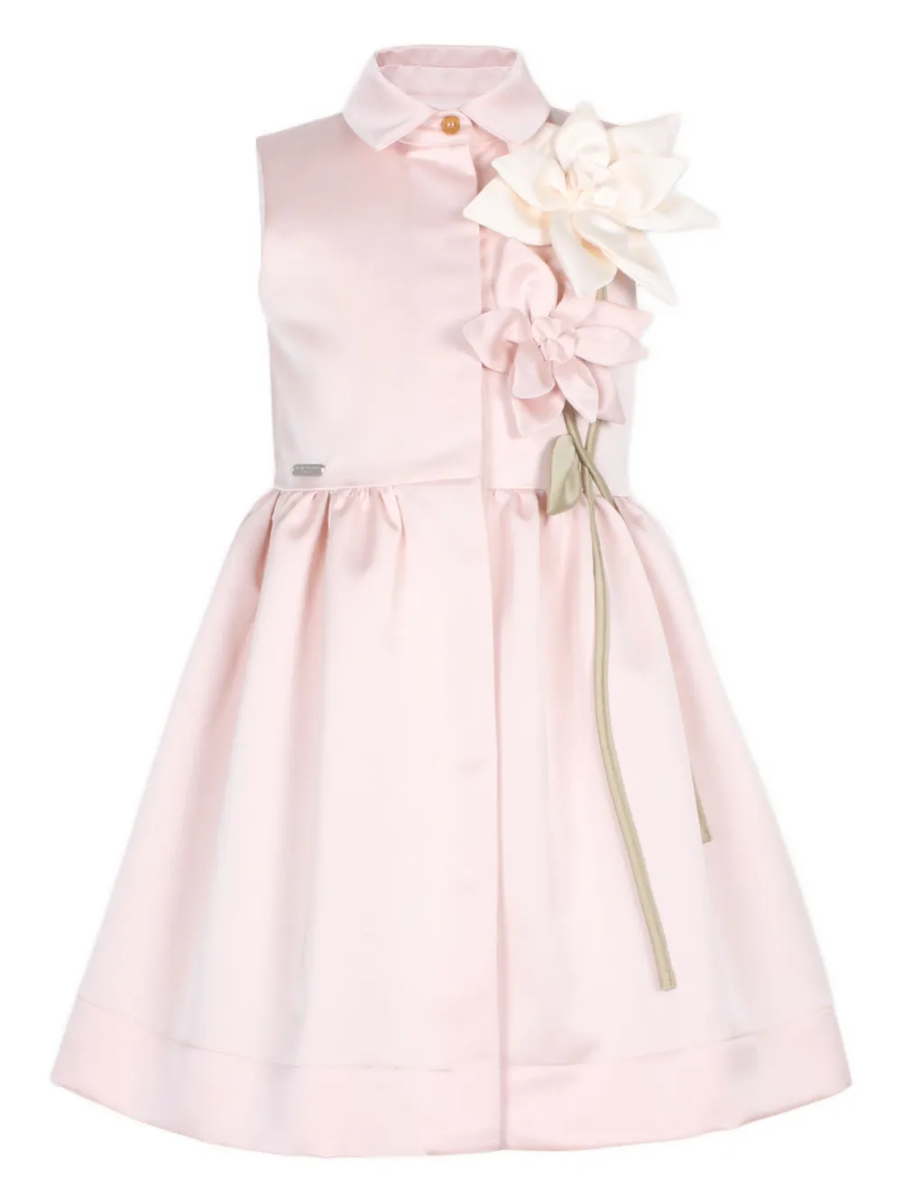 JESSIE AND JAMES KIDS floral-appliqué shirt dress - ピンク JESSIE AND JAMES KIDS floral-appliqué shirt dress - ピンク