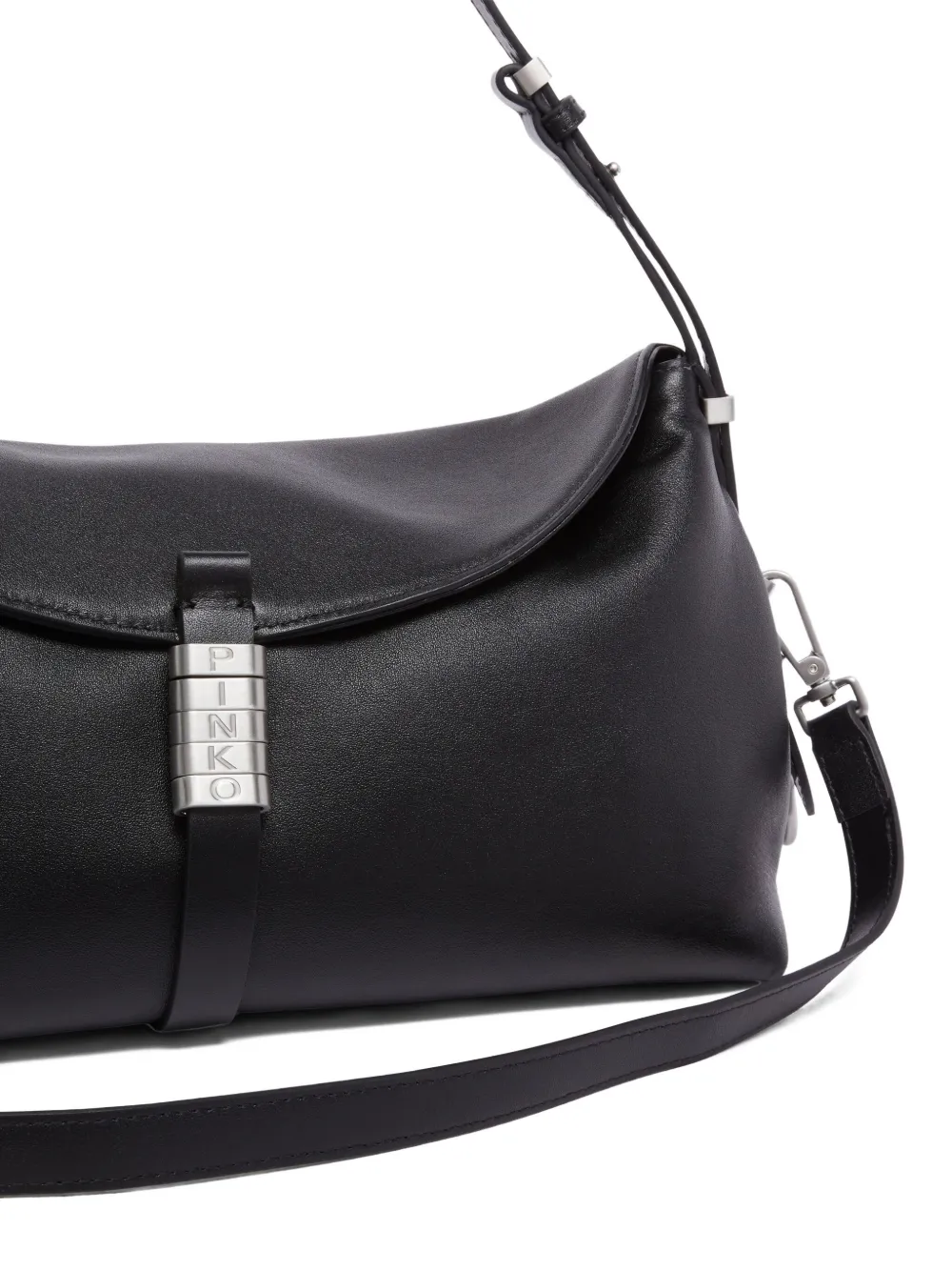 Pinko Medium Leather Saddle Bag Baguette Shoulder Bag In Black