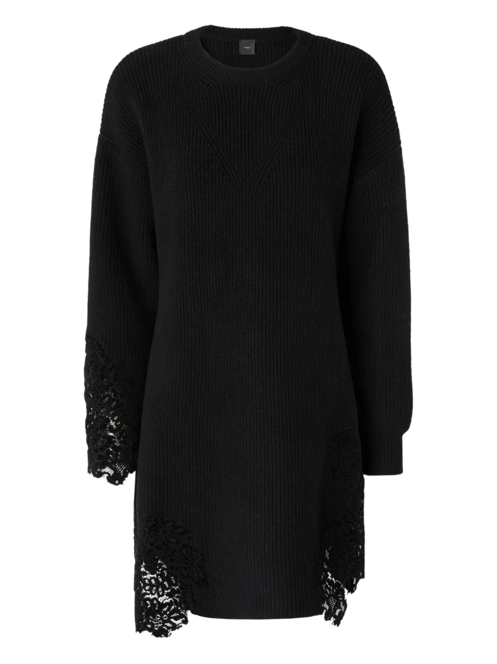 Pinko Knit Mini Dress With Lace In Black