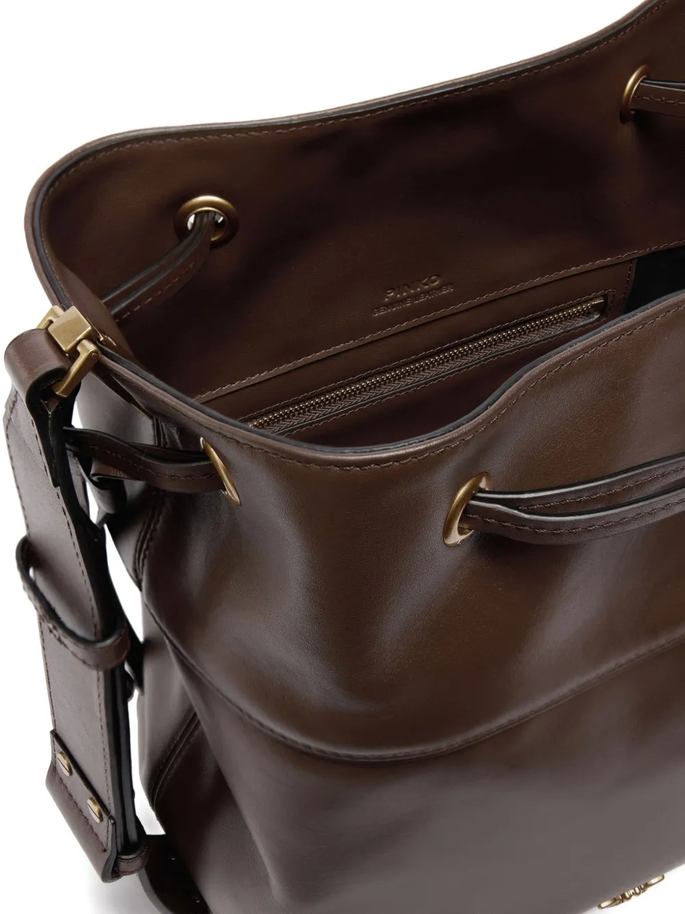 Pinko Drawstring Leather Bucket Bag In Brown