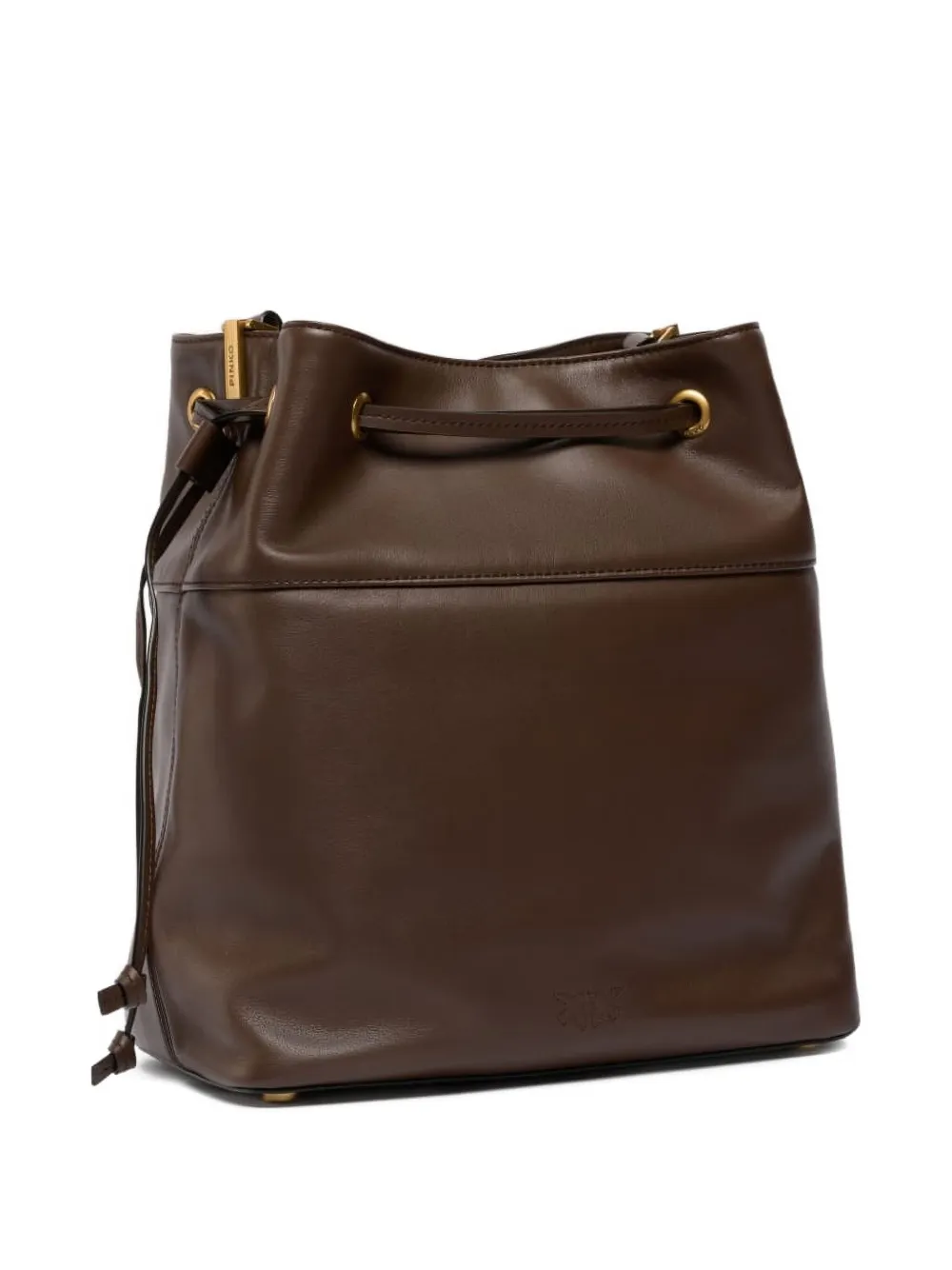 Pinko Drawstring Leather Bucket Bag In Brown