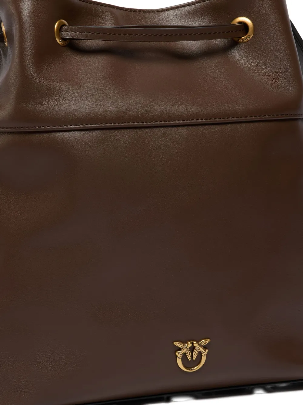 Pinko Drawstring Leather Bucket Bag In Brown