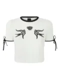 PINKO swallow-embroidered tie-cuff top - White