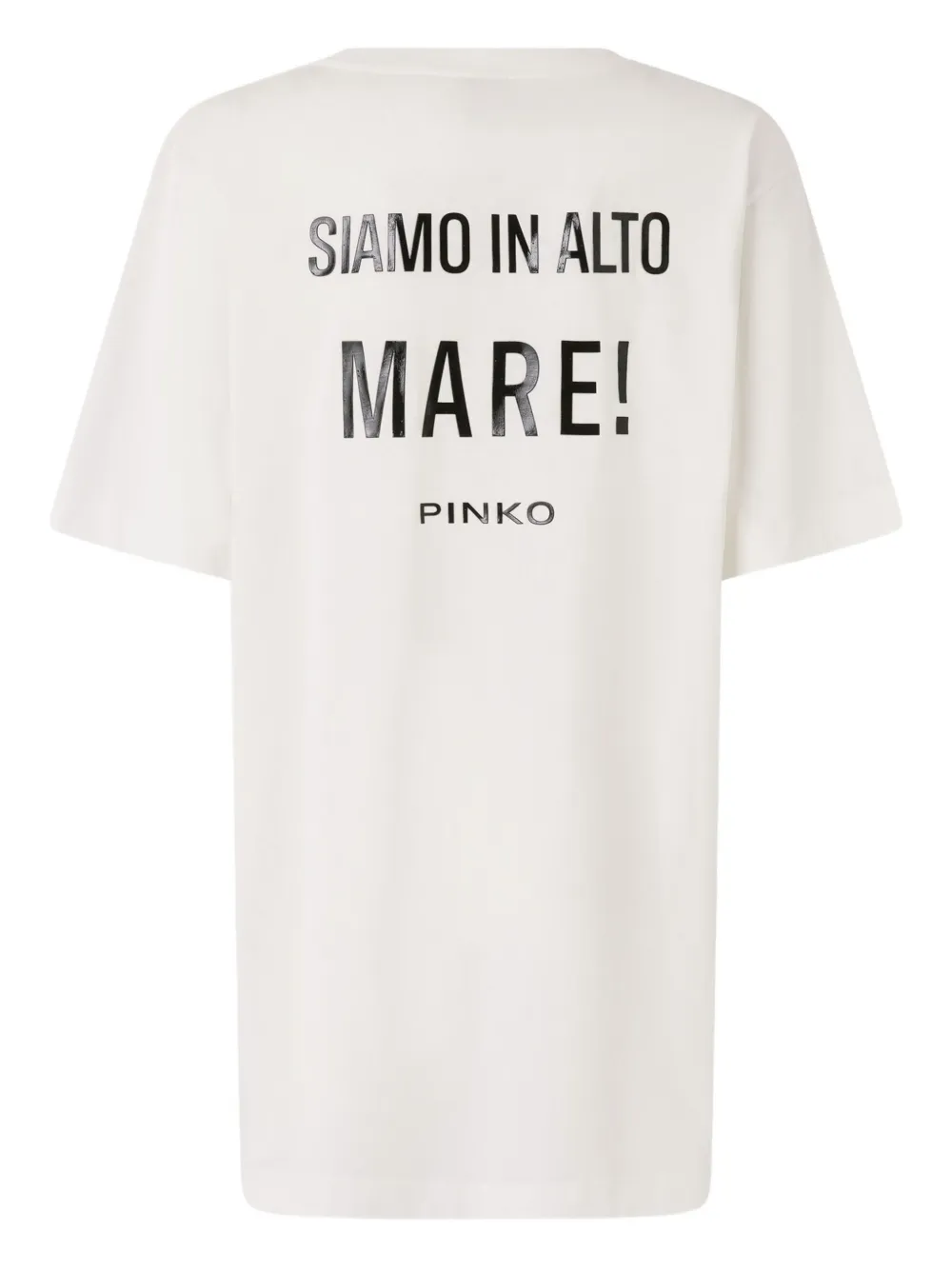 Pinko Oversized Long T-shirt With Print And Embroidery In White