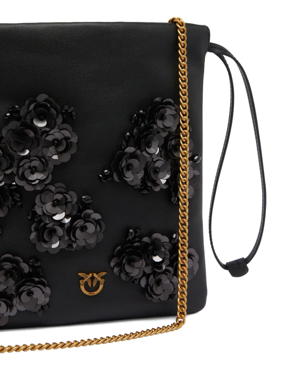 Pinko Sequin-embellished Drawstring Shoulder Bag In Black