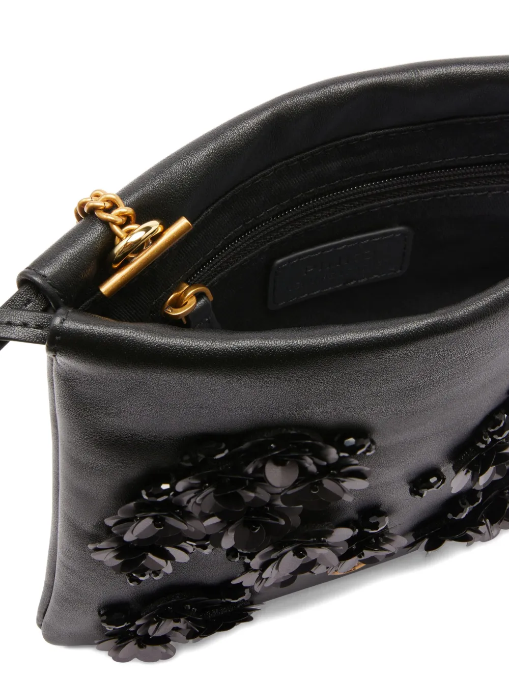 Pinko Sequin-embellished Drawstring Shoulder Bag In Black